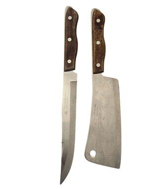 Maxam Japan-S Stainless Steel Cleaver & Carving Knife Set With Wood Handles